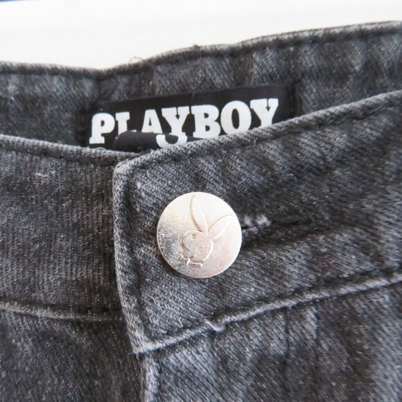 PLAYBOY Y2K Black Wide Leg High Rise Baggy Carpenter Jeans - Size 3 / 28 Waist - Picture 5 of 16